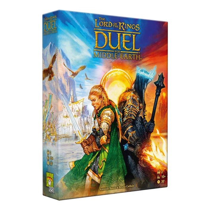 Bord en kaartspel: The lord of the Rings DUEL for Middle Earth box. Met characters uit LOTR op de voorkant. Te kopen bij Spellcast.