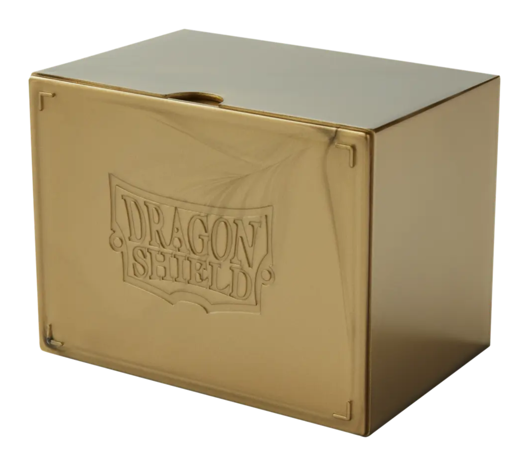 Dragon Shield stapelbare deckbox in de kleur goud. Te kopen bij Spellcast.