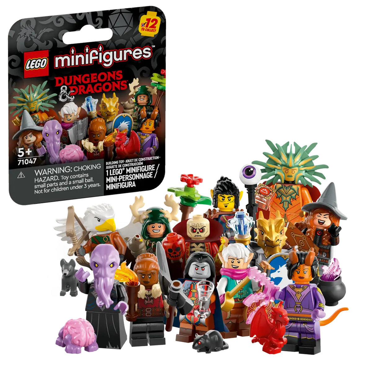 Twaalf Lego D&D collectible fantasy minifiguren inclusief het doosje waarin ze verpakt worden. 