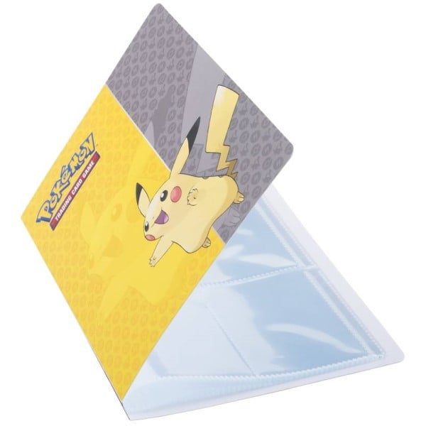 Een Pokemon portfolio van Ultra pro in de kleuren grijs en geel met Pikachu op de voorkant.